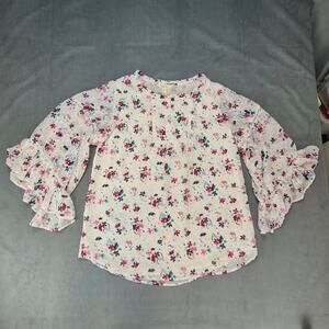 Matilda Jane Bloomcore Floral Pullover Blouse 3/4 Ruffle Sleeve Top Women's S